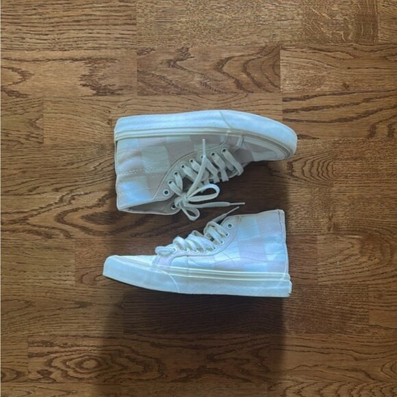 VANS Classic Sk8 Shoe 5.5 EU 35 Sneaker Canvas Ivory Pink High Top Checkerboard - Picture 3 of 3